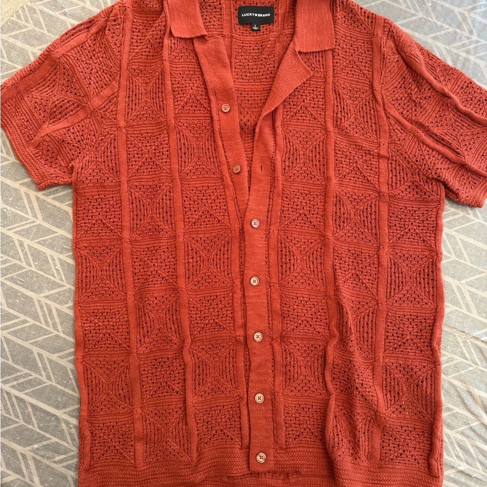 Lucky Brand Terracotta Knit Button-Up